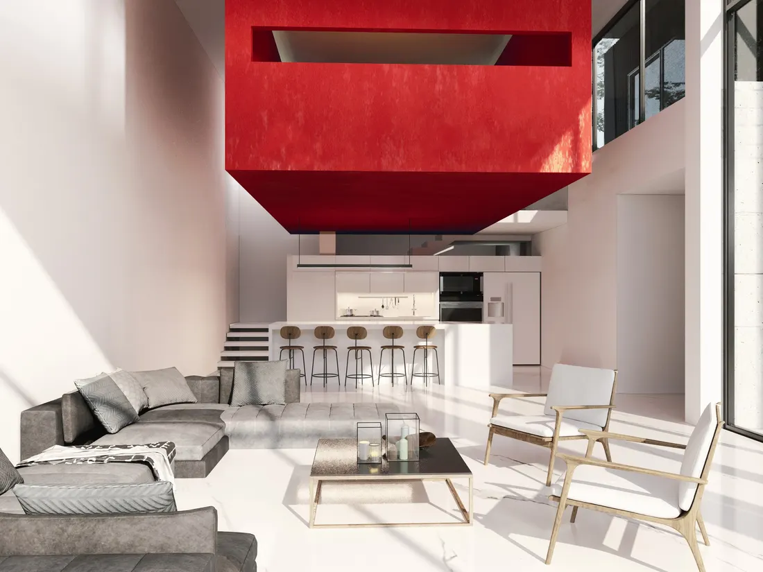 Living room under the red box